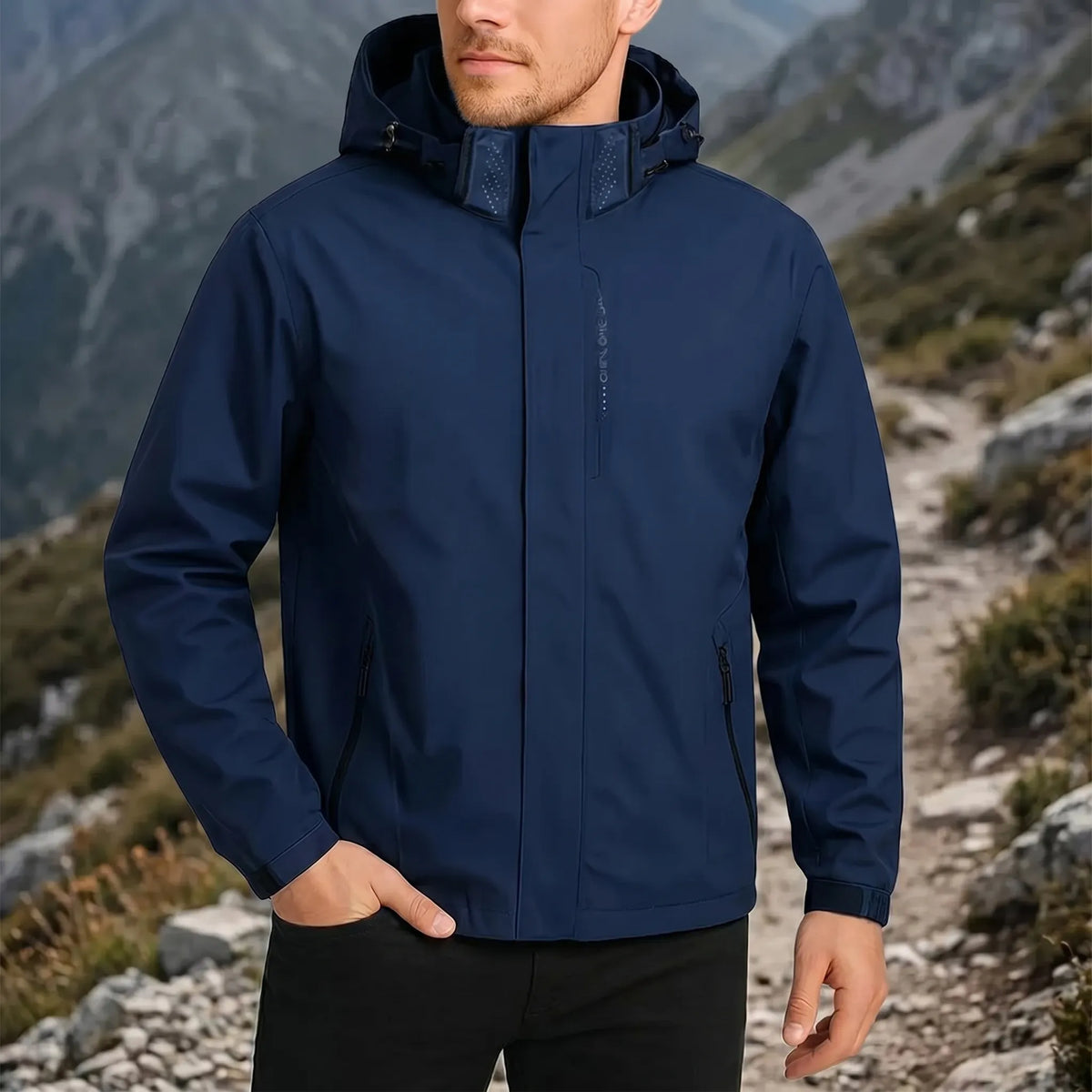 Leichte Kapuzen-Windbreaker mit verstellbaren Manschetten und Reißverschlusstaschen