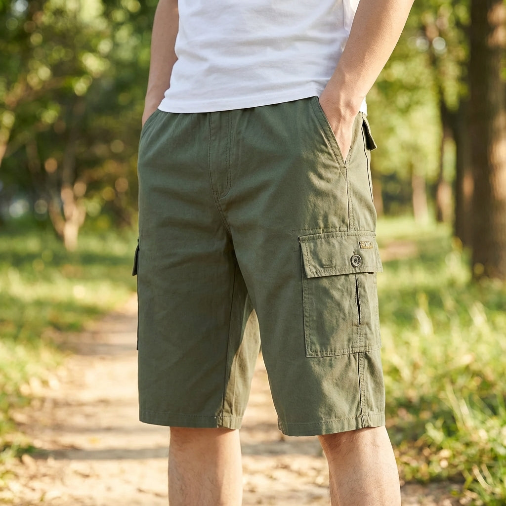 Herren Cargo-Shorts knielang mit großen Taschen elastischer Bund