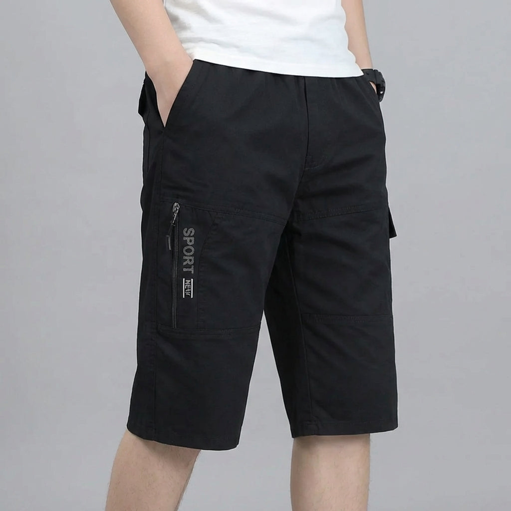 Herren Cargo-Shorts knielang mit großen Taschen elastischer Bund