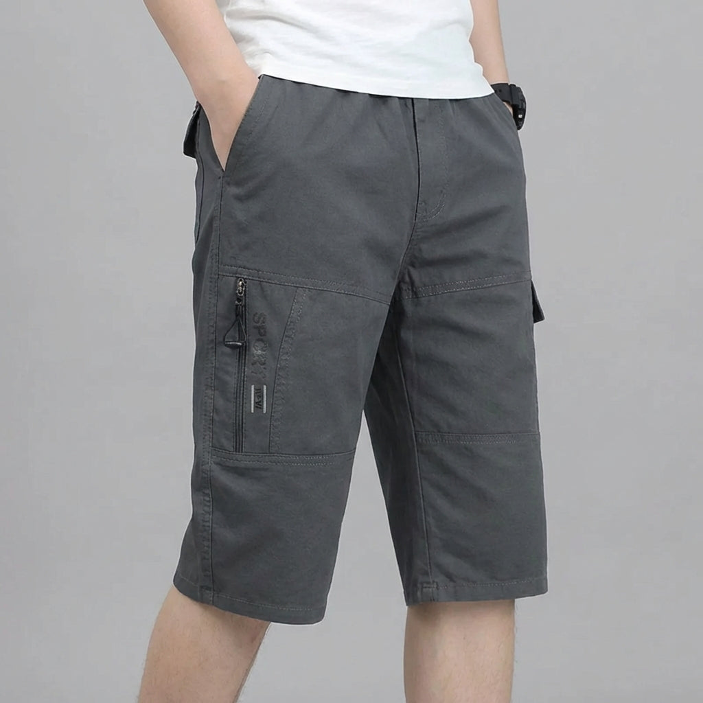 Herren Cargo-Shorts knielang mit großen Taschen elastischer Bund