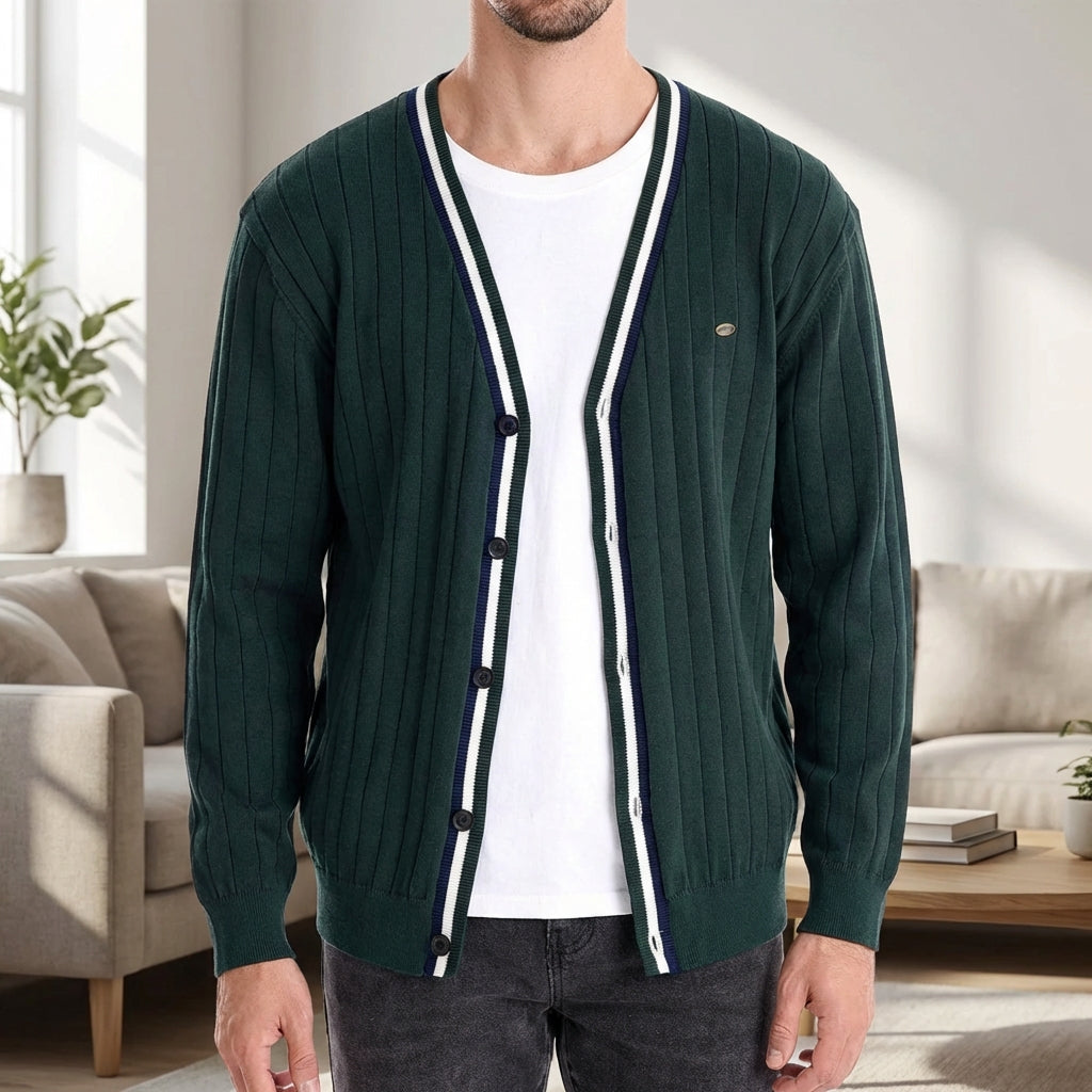 Herren V-Ausschnitt-Cardigan Rippenoptik mit Knöpfen