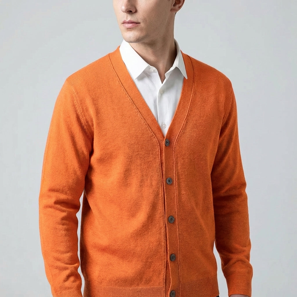 Klassischer V-Ausschnitt-Cardigan leichte Strickschicht gerippte Details