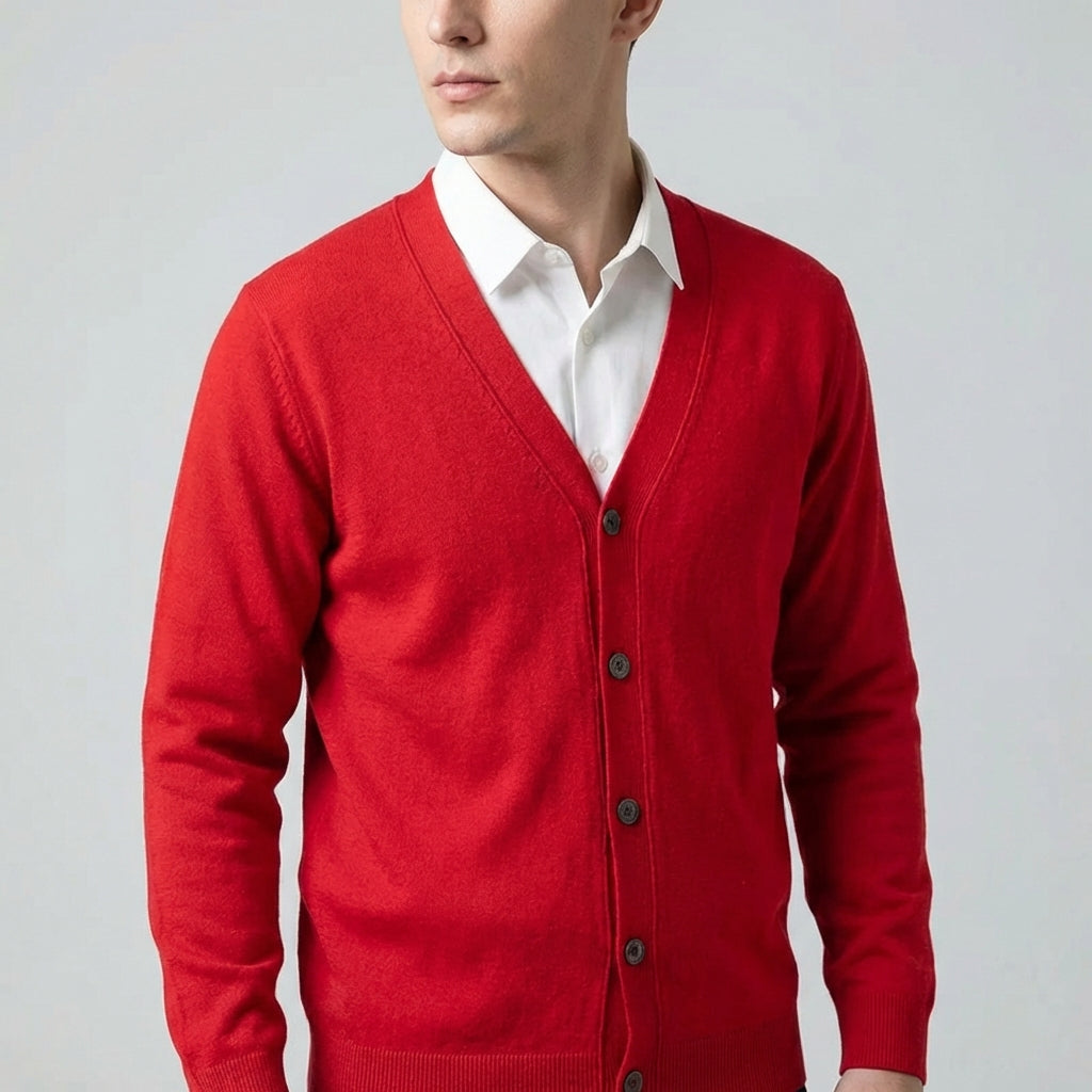 Klassischer V-Ausschnitt-Cardigan leichte Strickschicht gerippte Details