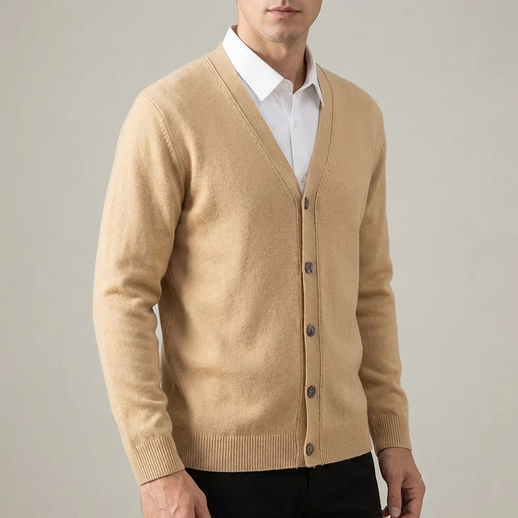 Klassischer V-Ausschnitt-Cardigan leichte Strickschicht gerippte Details