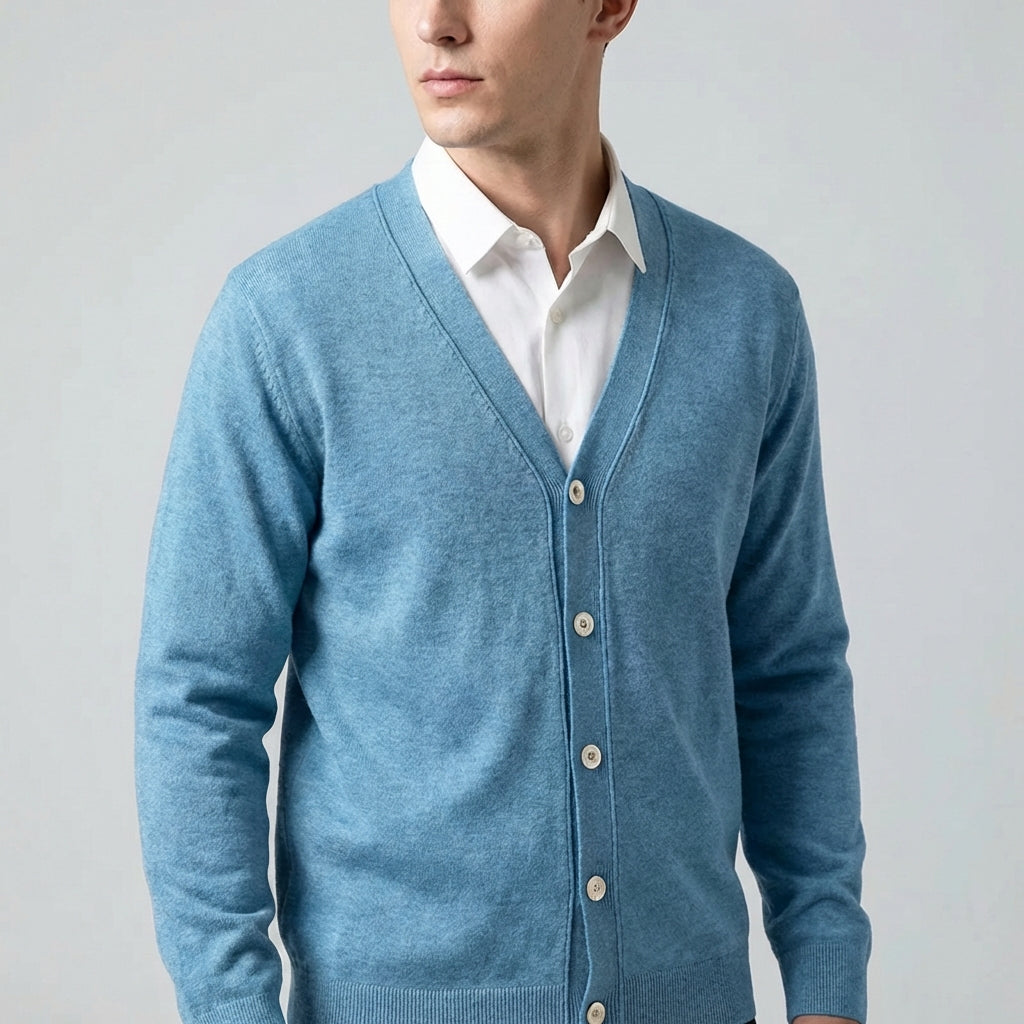 Klassischer V-Ausschnitt-Cardigan leichte Strickschicht gerippte Details