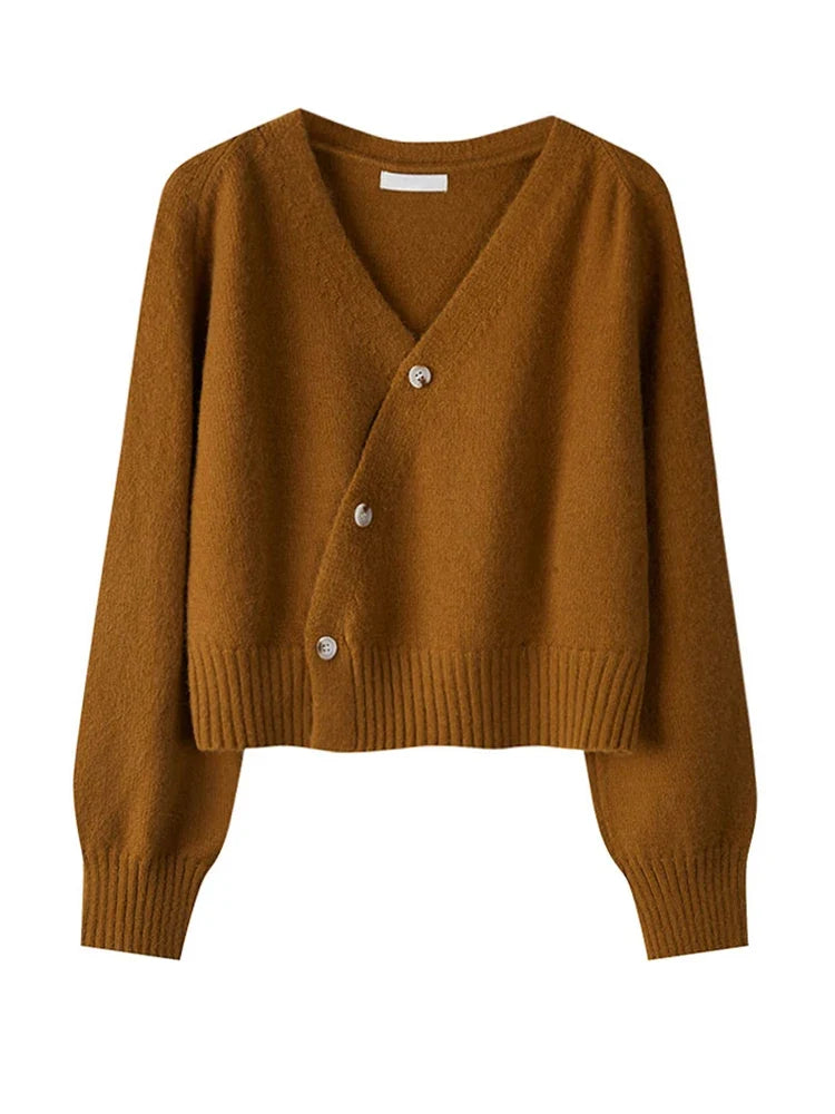 Damen-Cardigan asymmetrisch V-Ausschnitt strukturiertes Strickgewebe
