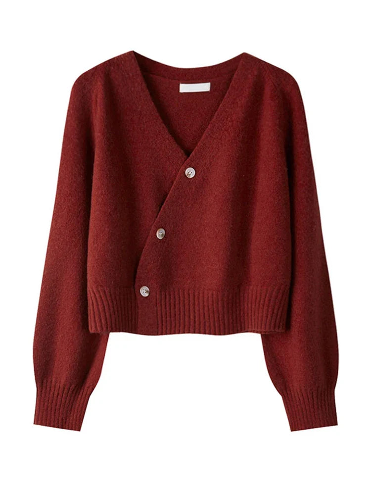 Damen-Cardigan asymmetrisch V-Ausschnitt strukturiertes Strickgewebe