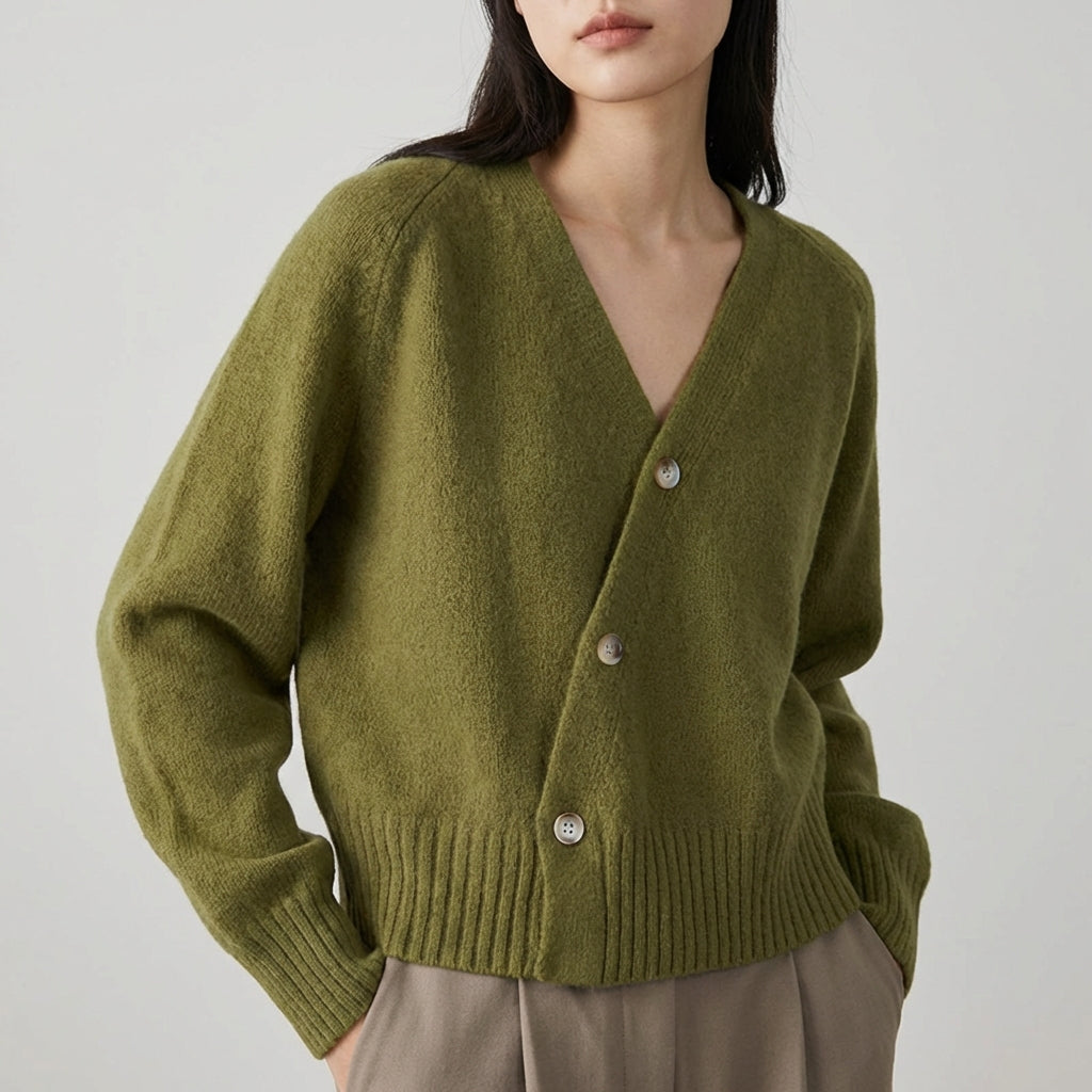 Damen-Cardigan asymmetrisch V-Ausschnitt strukturiertes Strickgewebe