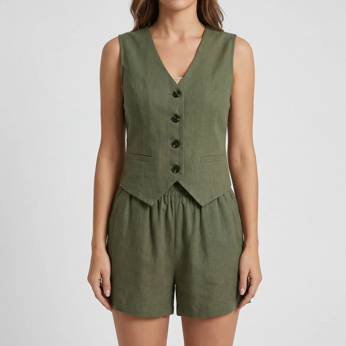 Damen Zweiteiler Weste und Shorts Set, elegant, sommertauglich