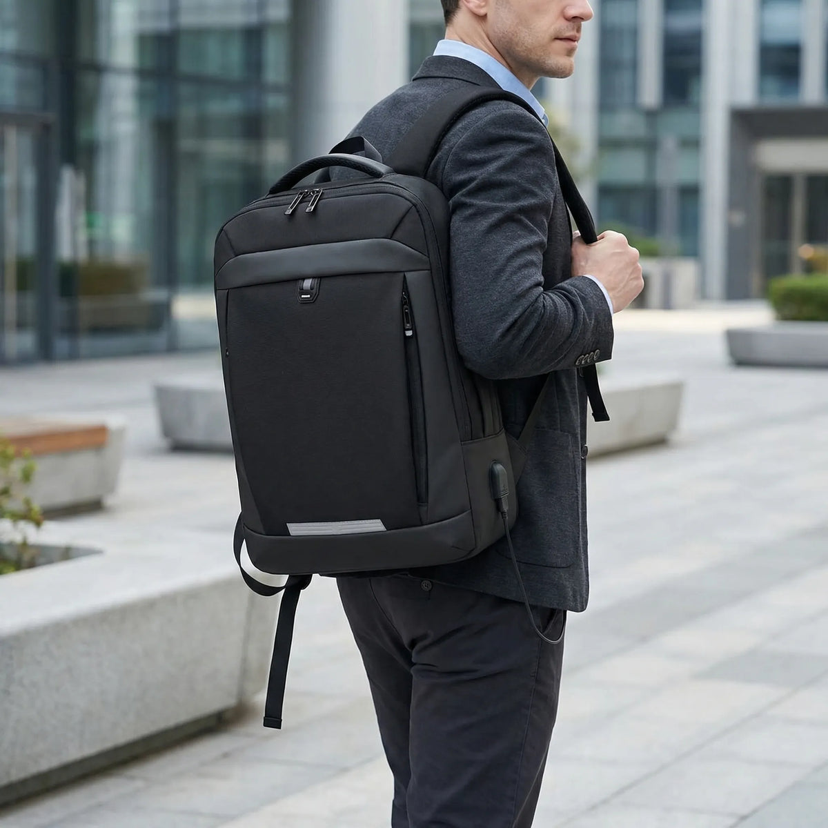 Laptop-Rucksack erweiterbar wasserabweisend mit USB-Ladeanschluss