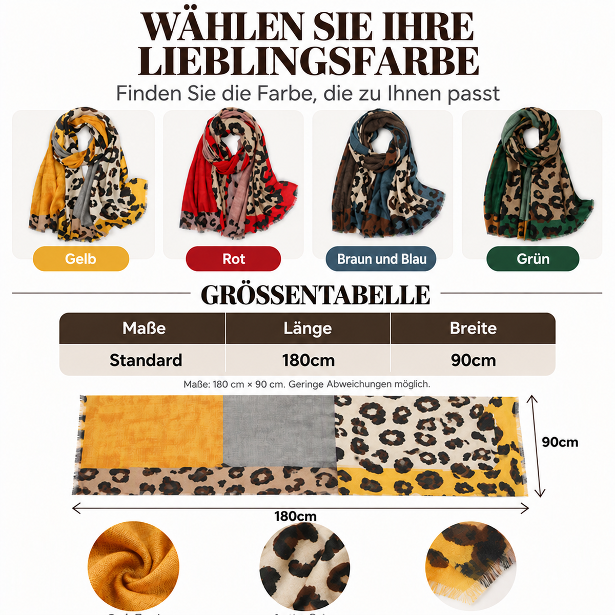 Camp Basel | Vielseitiger leichter Leoparden-Print Schultertuch Schal