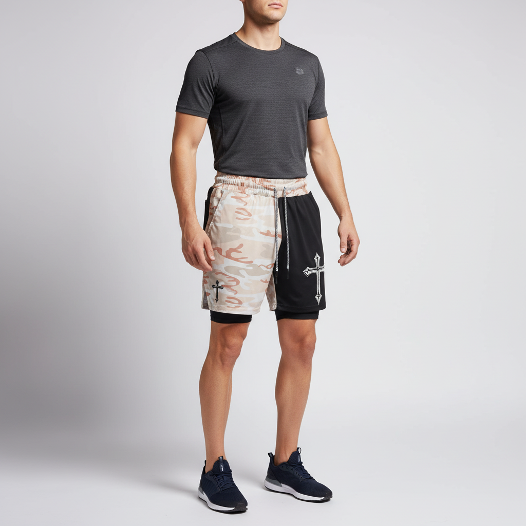 Herren 2-in-1 Sportshorts mit Kompressionshose und Handytasche