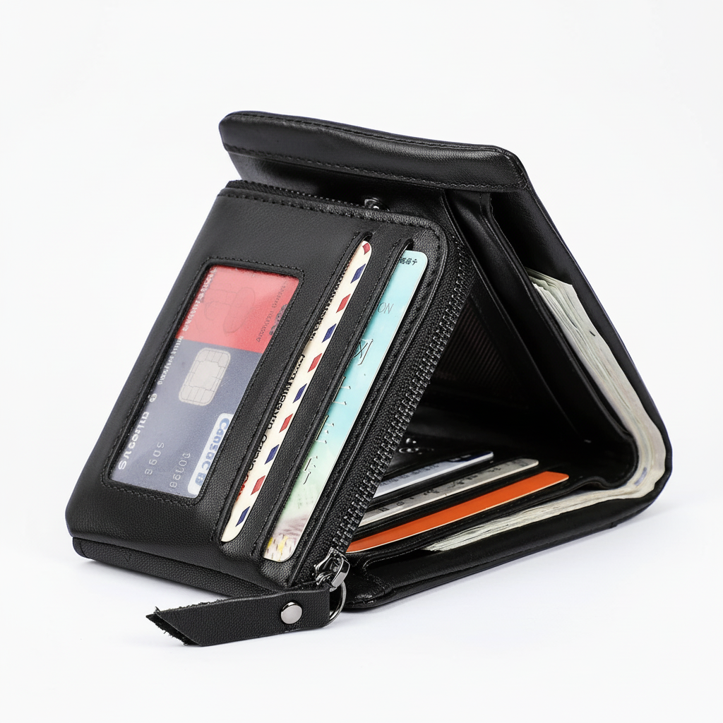 Vintage Herren-Dreifaltwallet aus Leder mit Münzfach und Kartensteckplätzen
