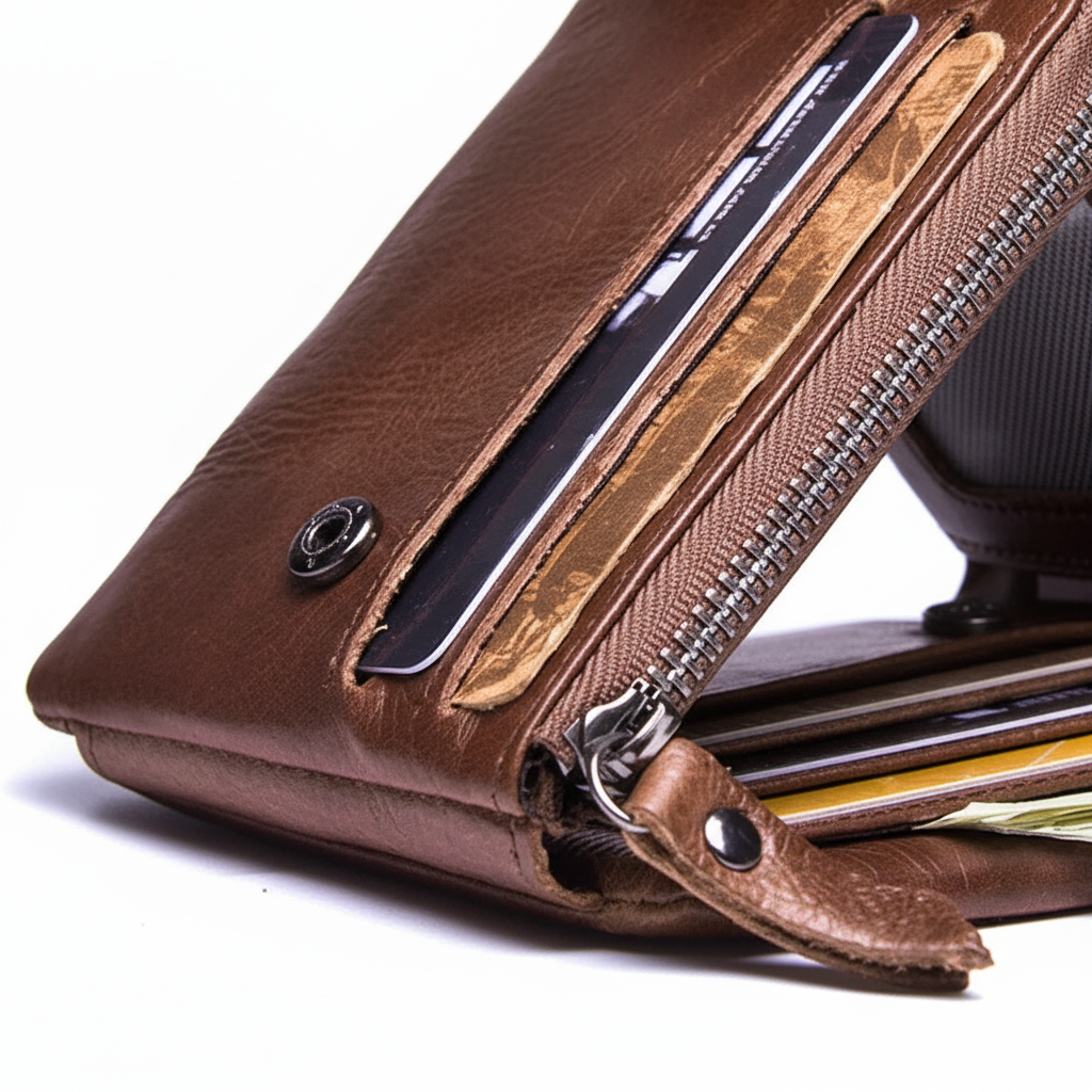 Vintage Herren-Dreifaltwallet aus Leder mit Münzfach und Kartensteckplätzen