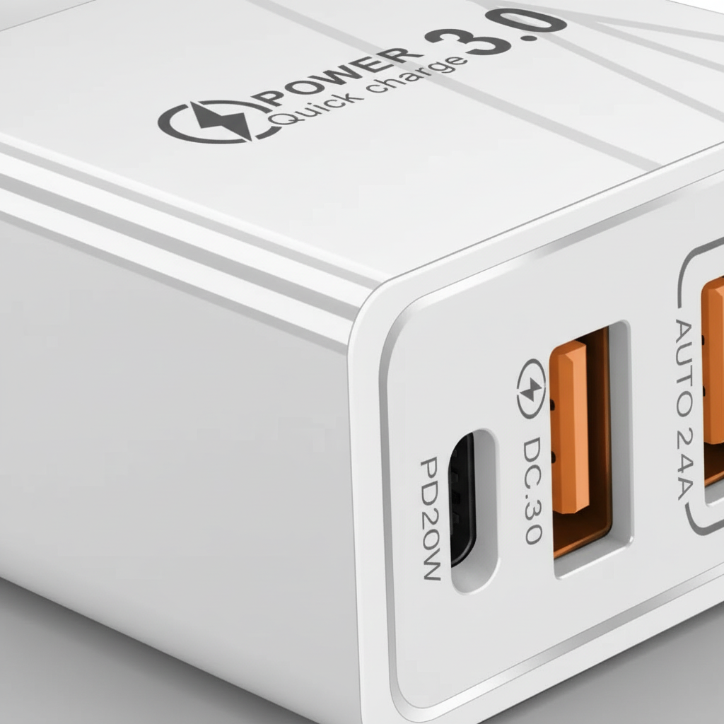Kompaktes Wandladegerät mit USB-C und USB-Anschlüssen für schnelles Laden