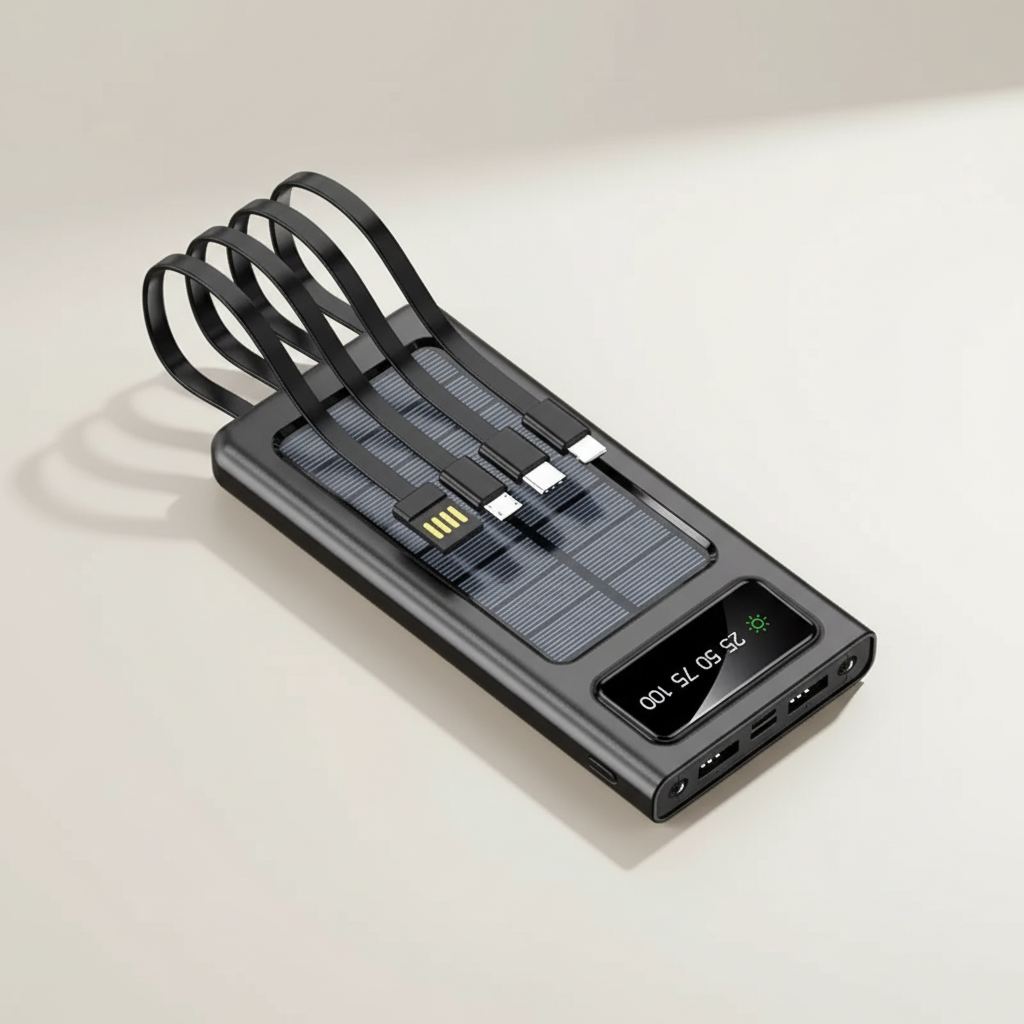 Solarenergie-Powerbank mit digitalem Display und LED-Lampe für Outdoor