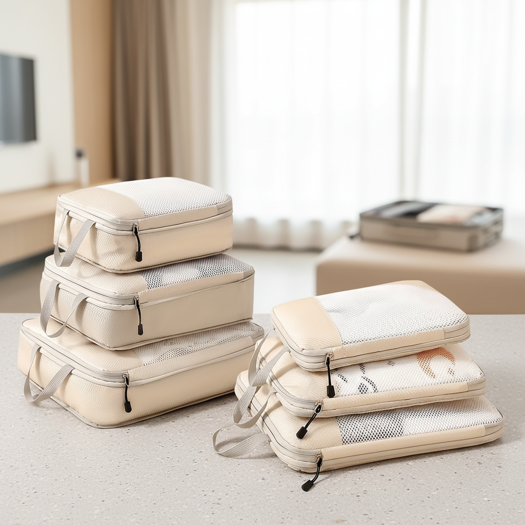 Dreiteiliges Packwürfel-Set Kompressionswürfel Reise Mesh atmungsaktiv