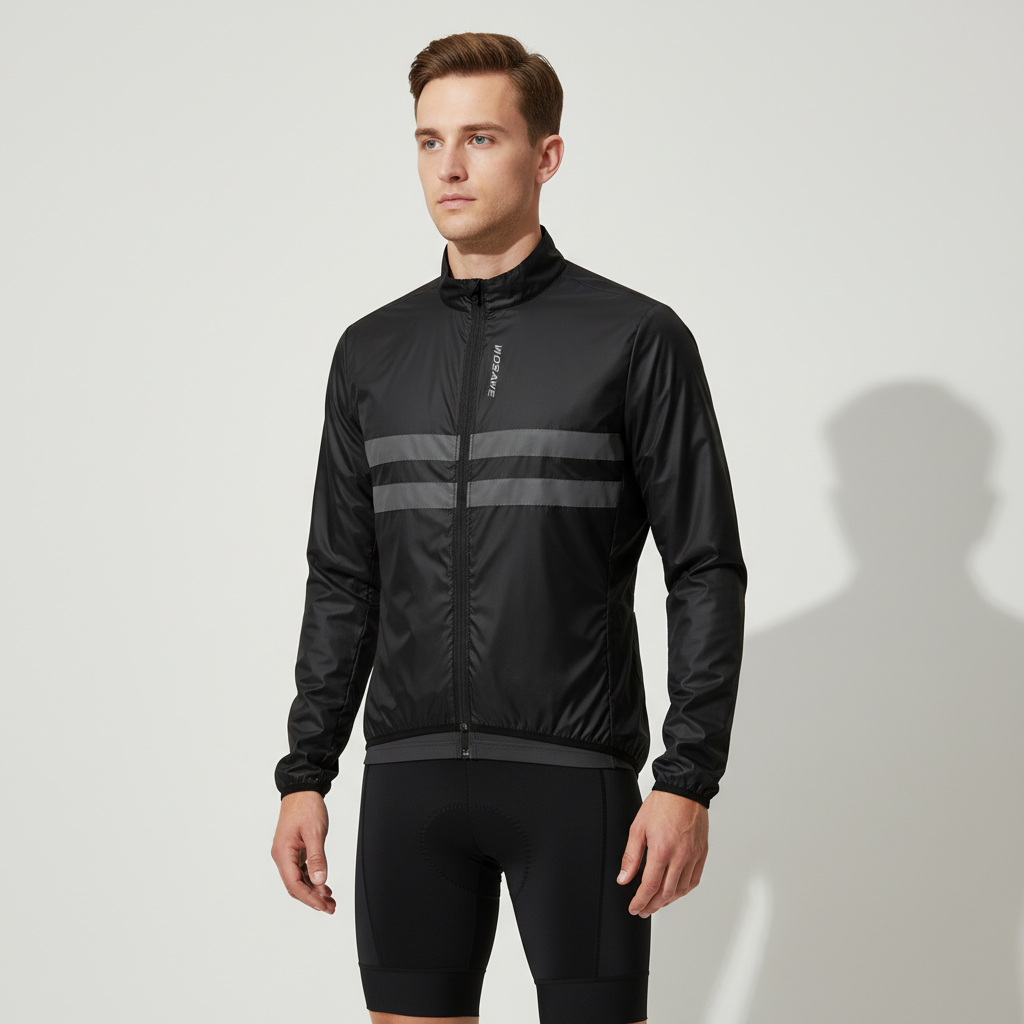 Leichte Rennrad-Windjacke mit reflektierenden Bändern windundurchlässig