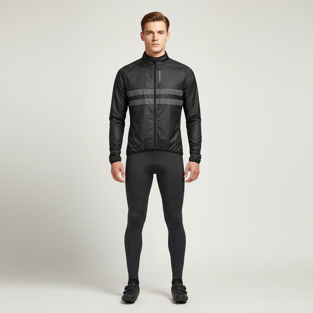 Leichte Rennrad-Windjacke mit reflektierenden Bändern windundurchlässig