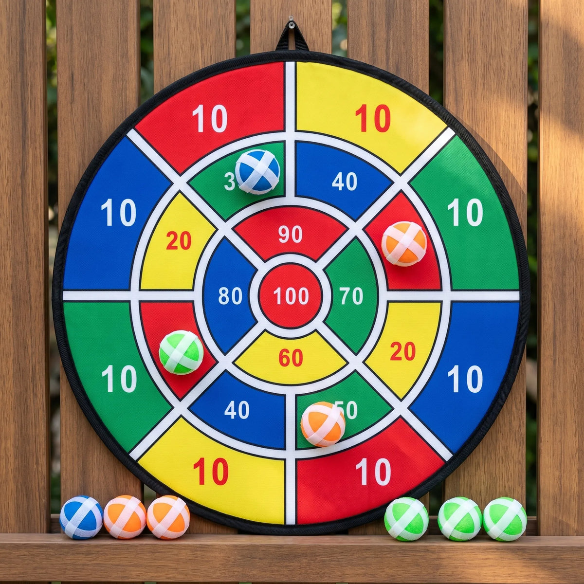 Zielscheibenspiel Klettverschluss 73cm mit 12 farbigen Wurfbällen