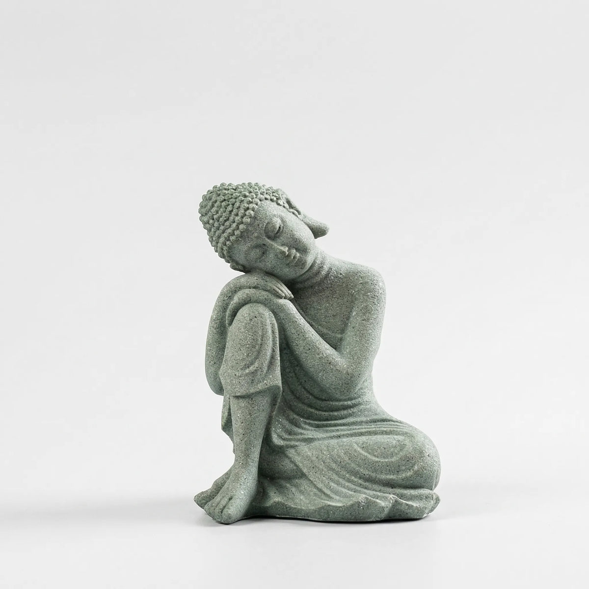 Buddha-Figur mit Zen-Meditation salbeigrün Steinfigur