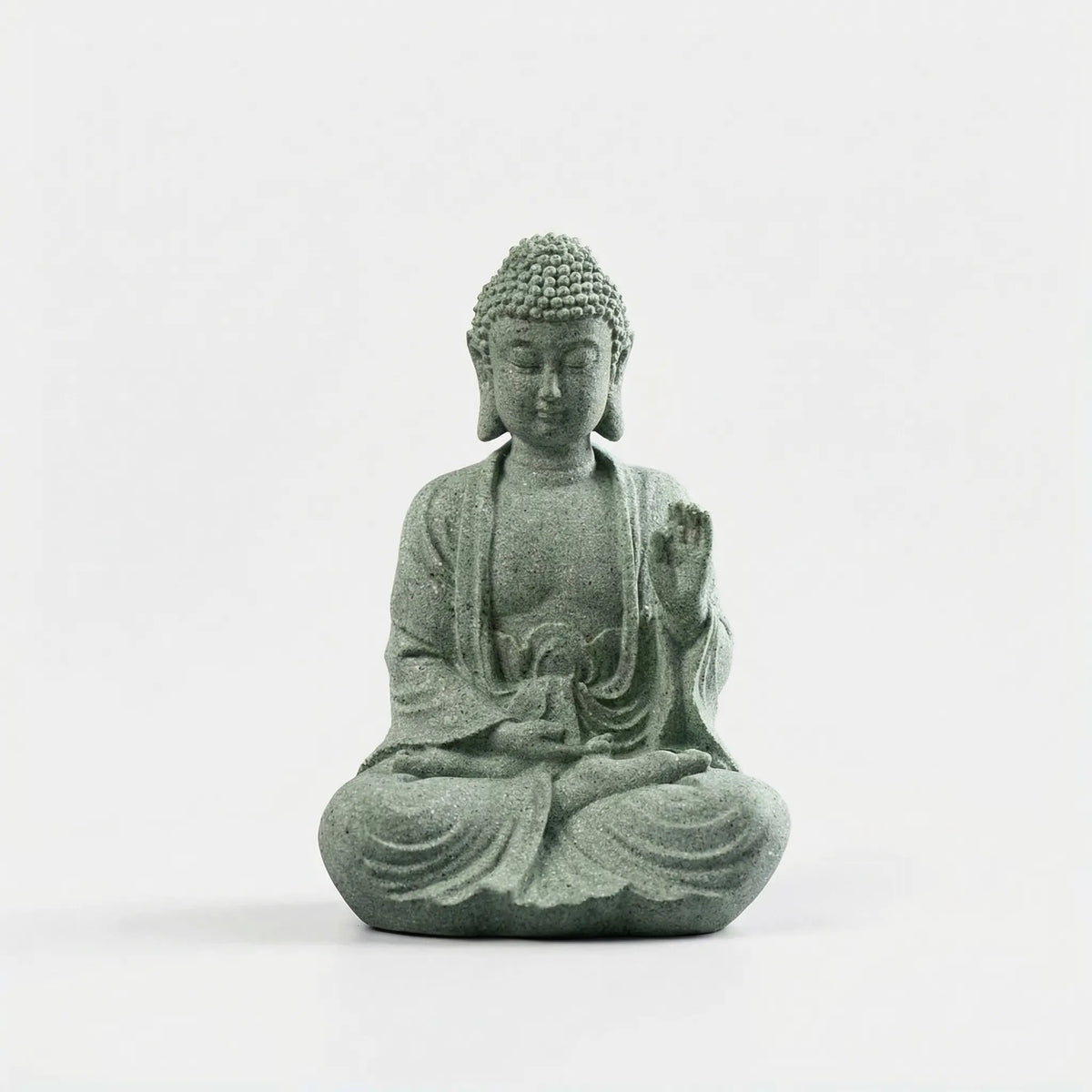 Buddha-Figur mit Zen-Meditation salbeigrün Steinfigur