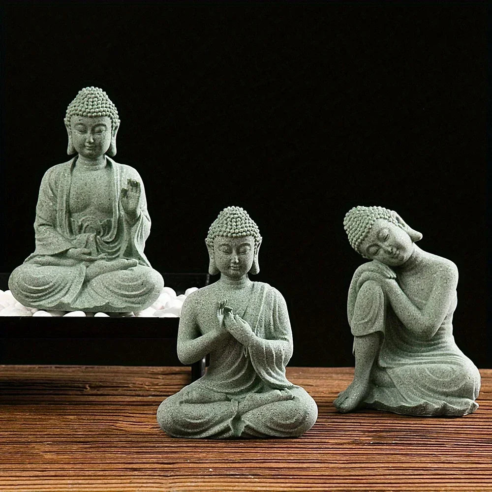 Buddha-Figur mit Zen-Meditation salbeigrün Steinfigur