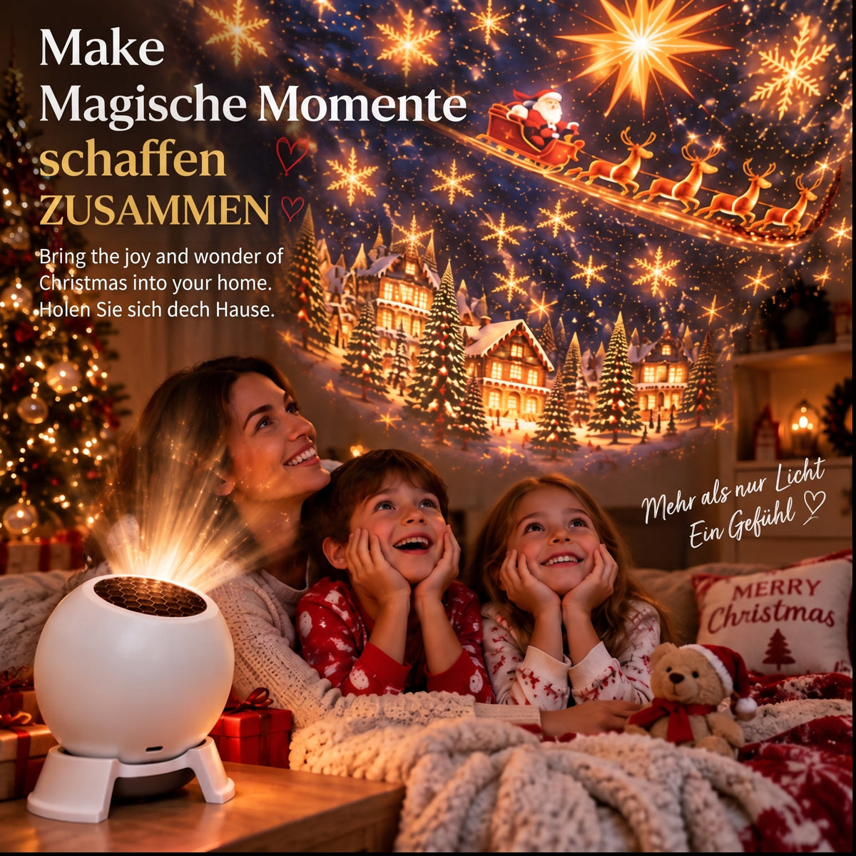 Norvia | Weihnachts-Projektor Nachtlicht, kompaktes, 360° verstellbares Musterlicht für Decke und Wand, platzsparende Weihnachtsdeko für Kinderzimmer, Party & Geschenk