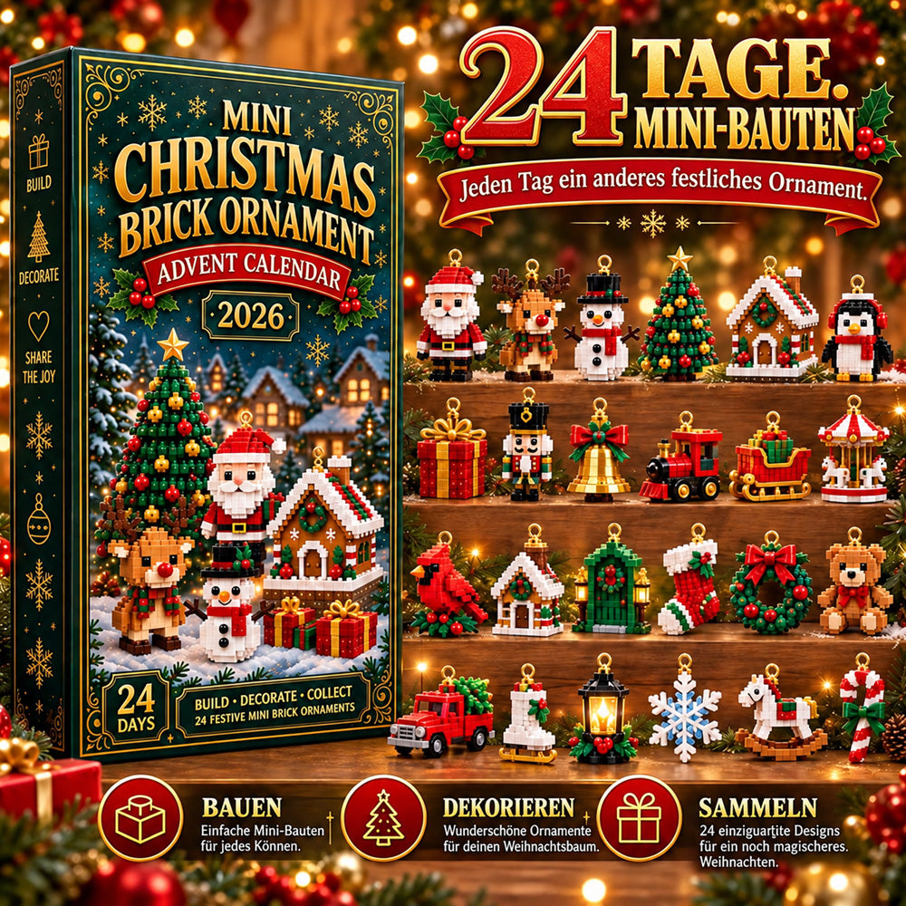 Nuvelia | Entspannter Mini-Weihnachtsdeko-Adventskalender mit 24 Tagen | 24 verschiedene Bausets zum Aufhängen mit Schlaufen