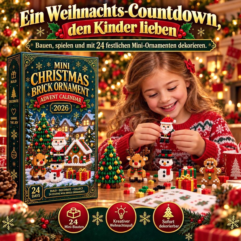 Nuvelia | Entspannter Mini-Weihnachtsdeko-Adventskalender mit 24 Tagen | 24 verschiedene Bausets zum Aufhängen mit Schlaufen