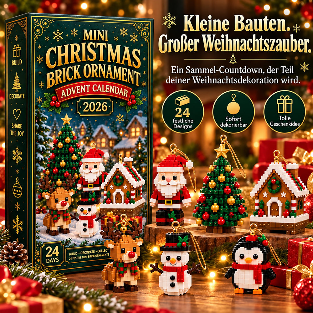 Nuvelia | Entspannter Mini-Weihnachtsdeko-Adventskalender mit 24 Tagen | 24 verschiedene Bausets zum Aufhängen mit Schlaufen