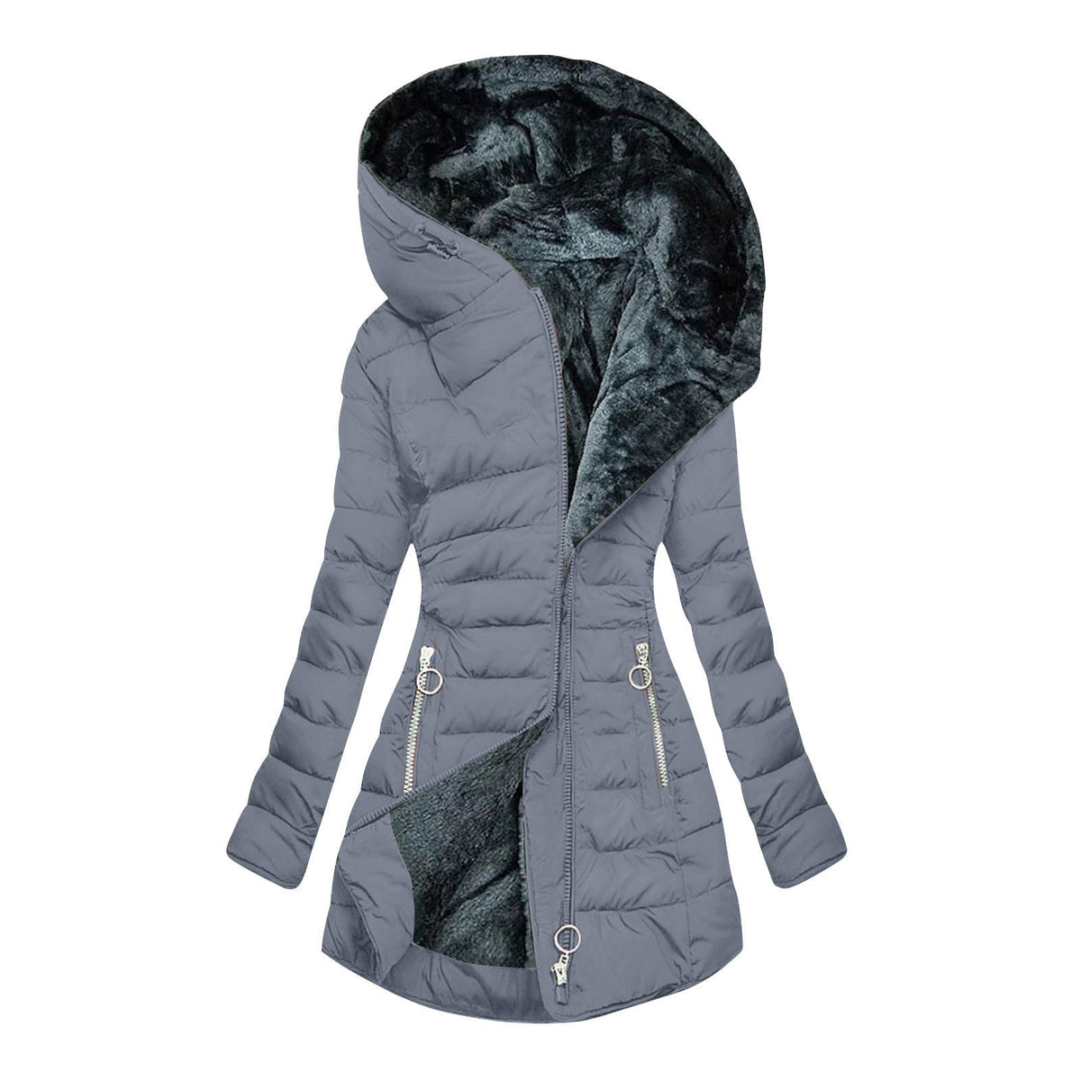 Gesteppte Winter-Daunenjacke für Damen mit Kapuze
