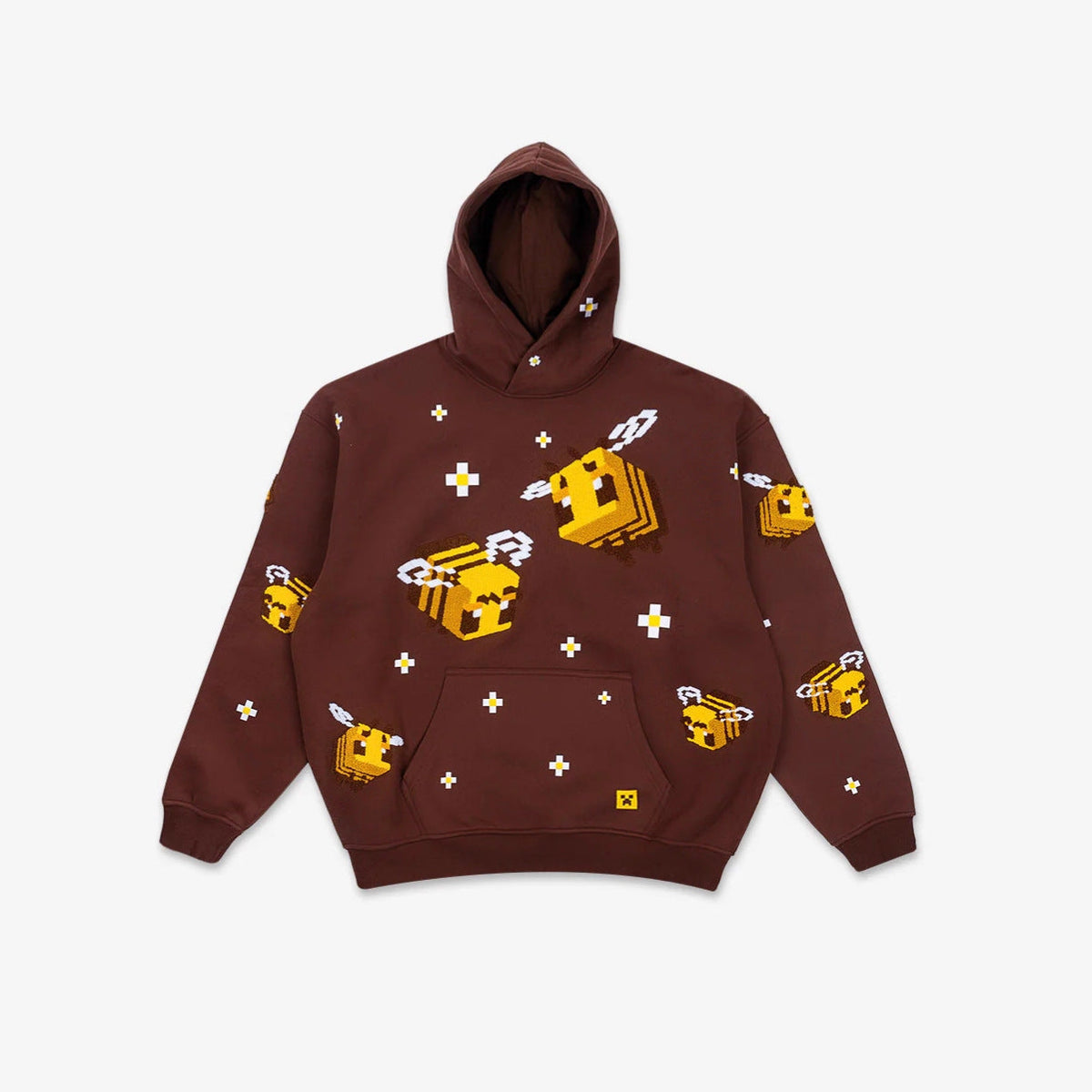 Unisex Kapuzenpullover mit eingestricktem Pixel-Bienenmotiv und aufgesetzter Kängurutasche
