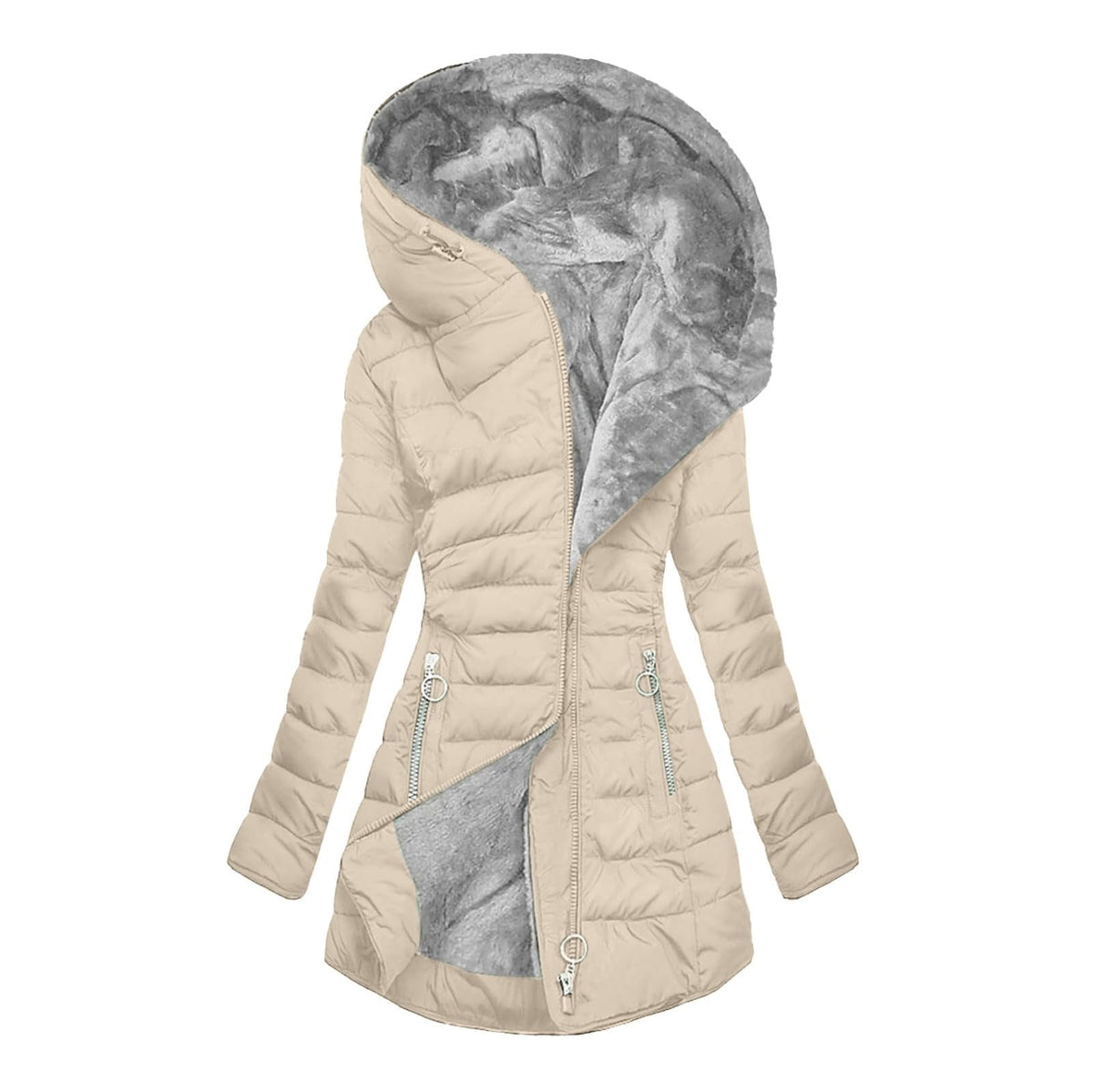 Gesteppte Winter-Daunenjacke für Damen mit Kapuze