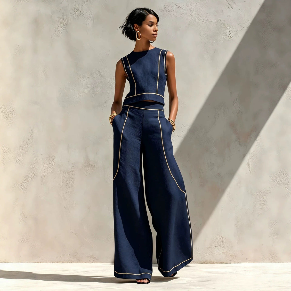 Elegantes Hosen-Set mit Kontrastnähten