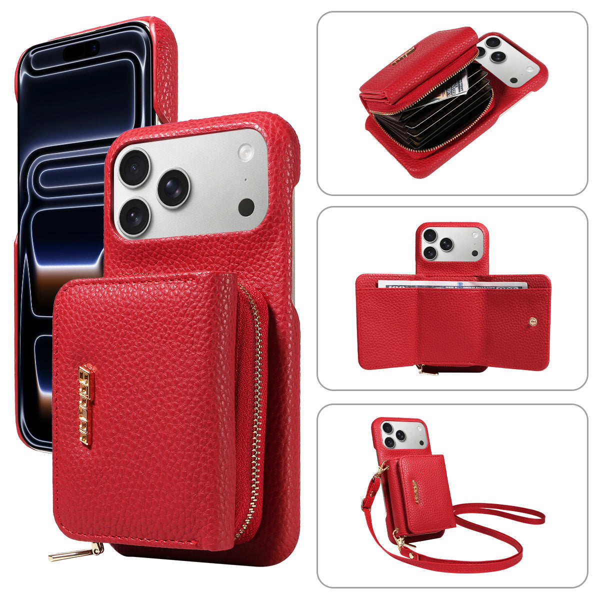 Premium Leder Crossbody Wallet Handyhülle für iPhone