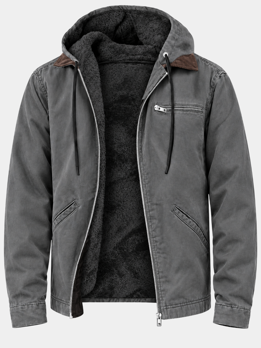 Vintage Dicke Fleecegefütterte Kapuzenjacke mit Reißverschluss