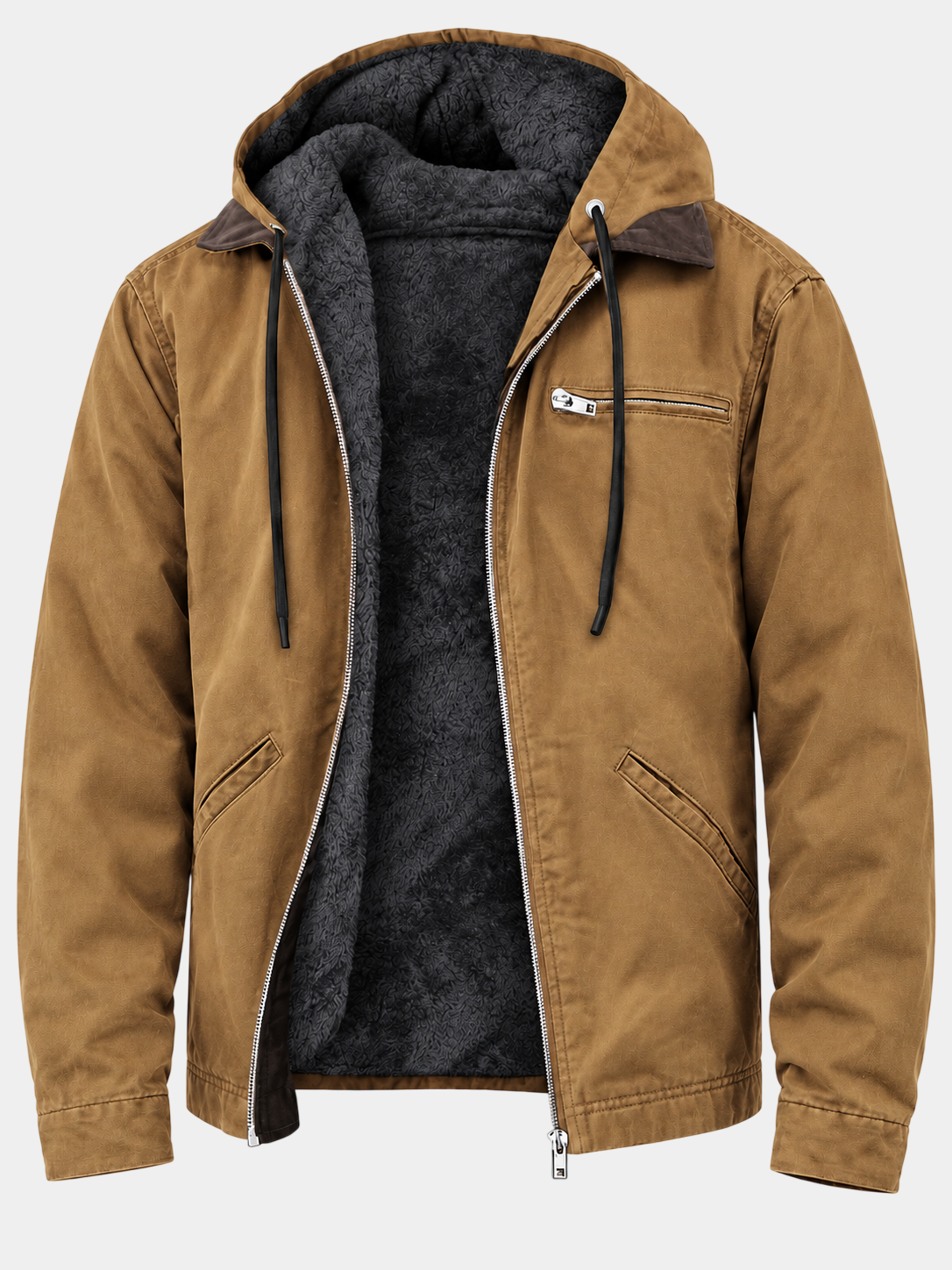 Vintage Dicke Fleecegefütterte Kapuzenjacke mit Reißverschluss
