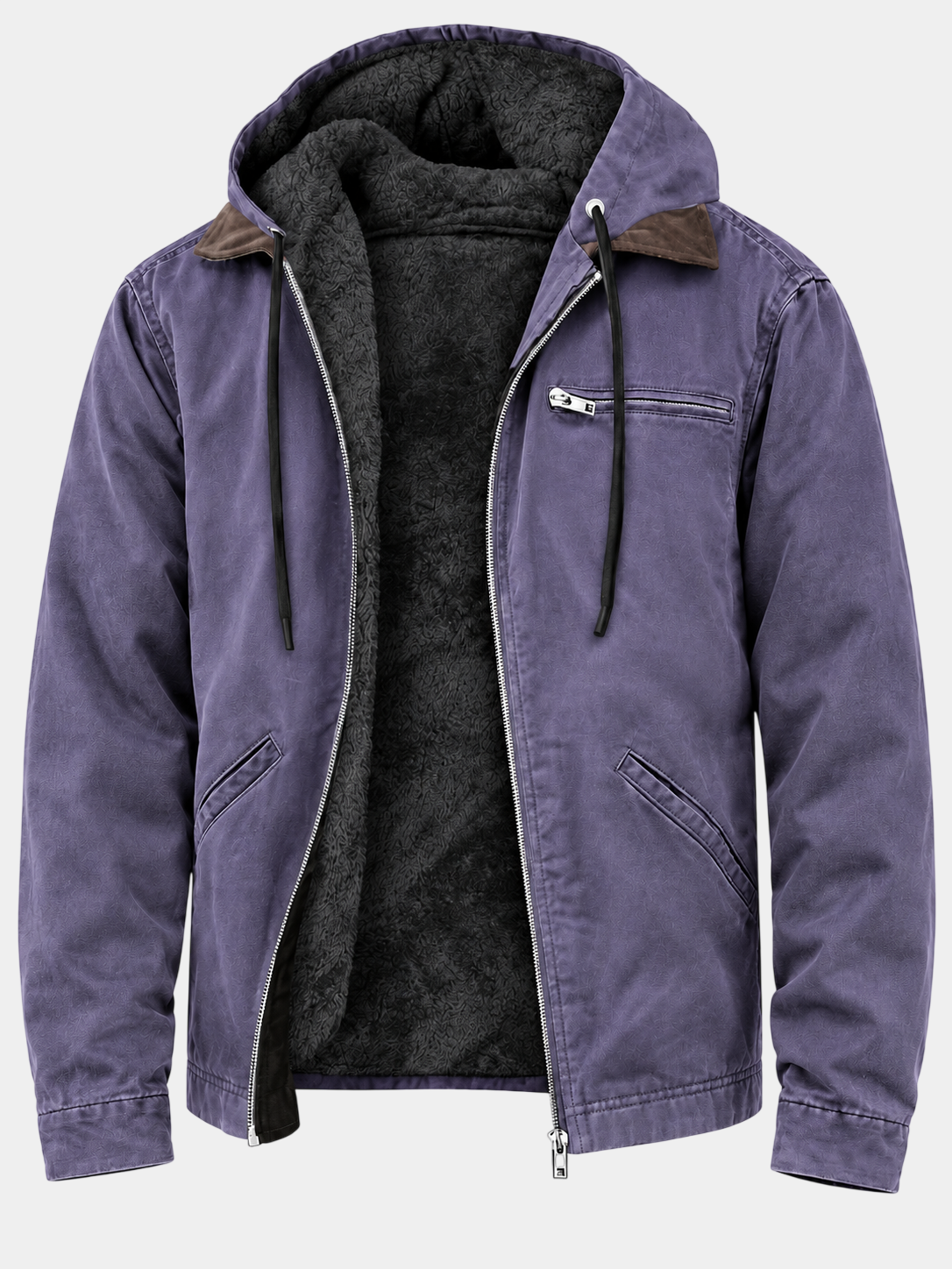 Vintage Dicke Fleecegefütterte Kapuzenjacke mit Reißverschluss