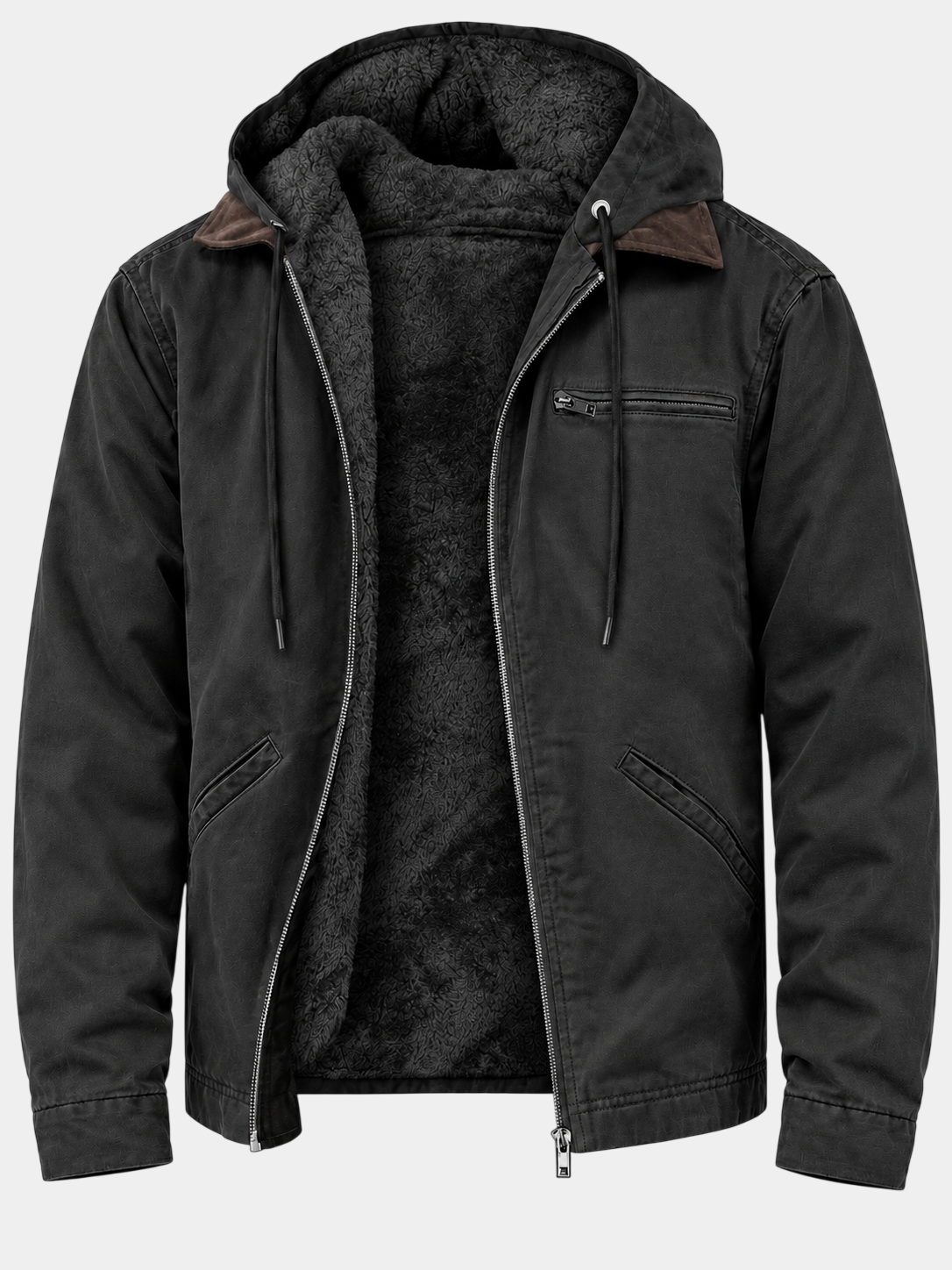 Vintage Dicke Fleecegefütterte Kapuzenjacke mit Reißverschluss