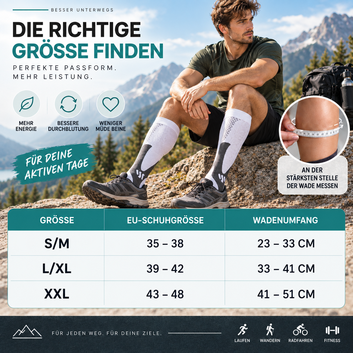 Premium-Kompressionsstrümpfe | Unterstützung für Beine