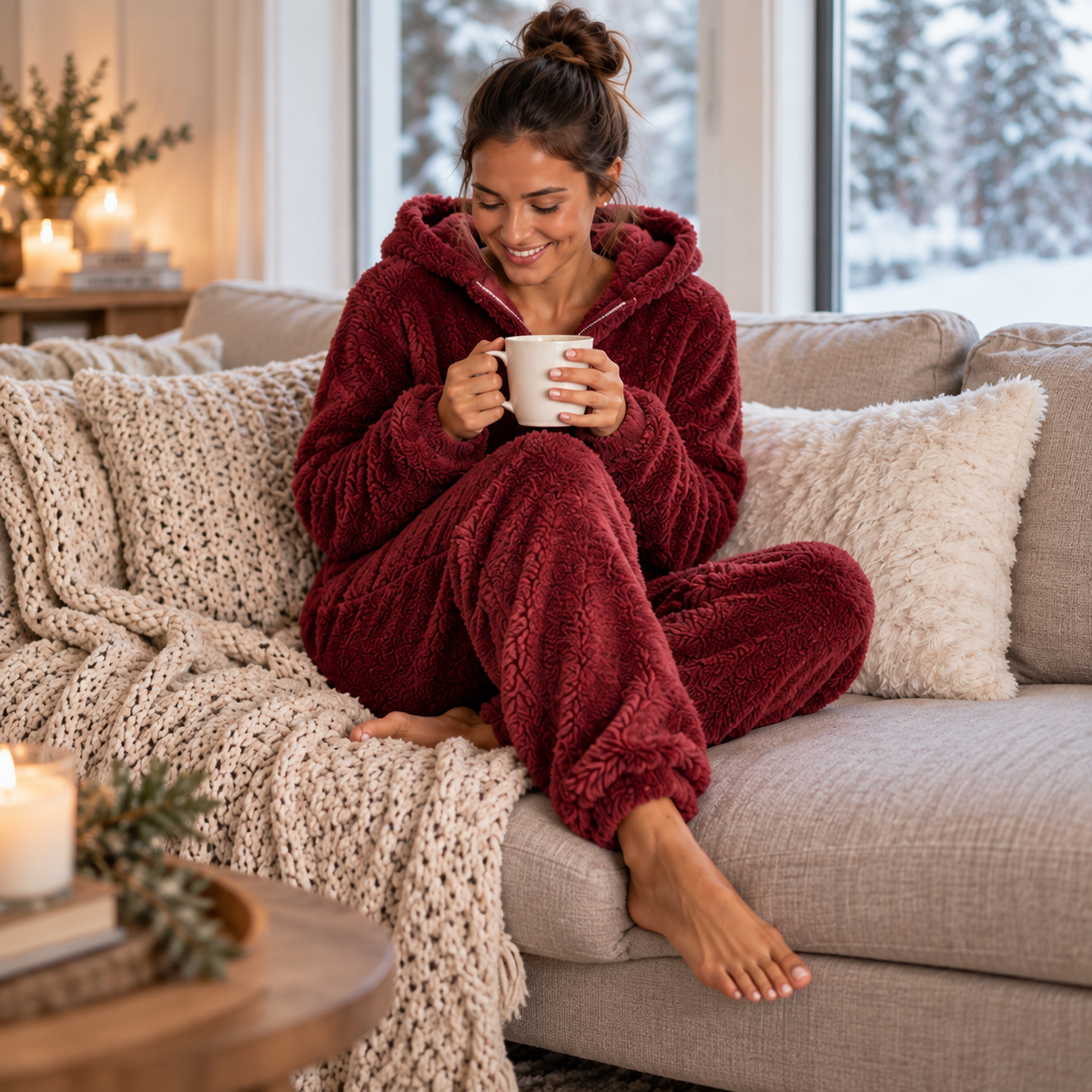 Camp Basel | CozyLuxe Einteiler Fleece-Pyjama mit Reißverschluss