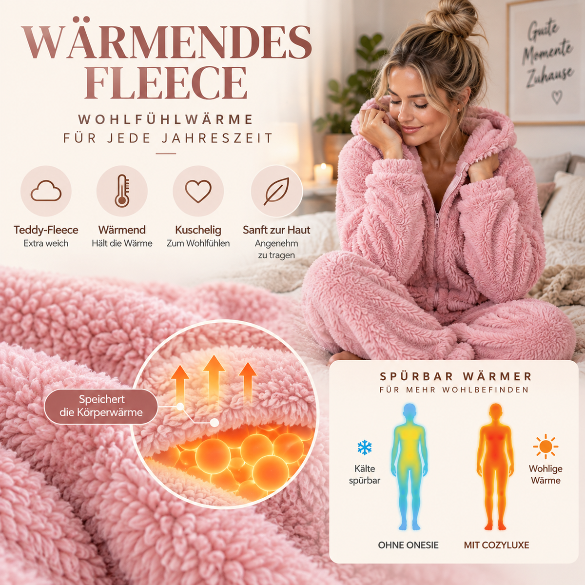 Camp Basel | CozyLuxe Einteiler Fleece-Pyjama mit Reißverschluss