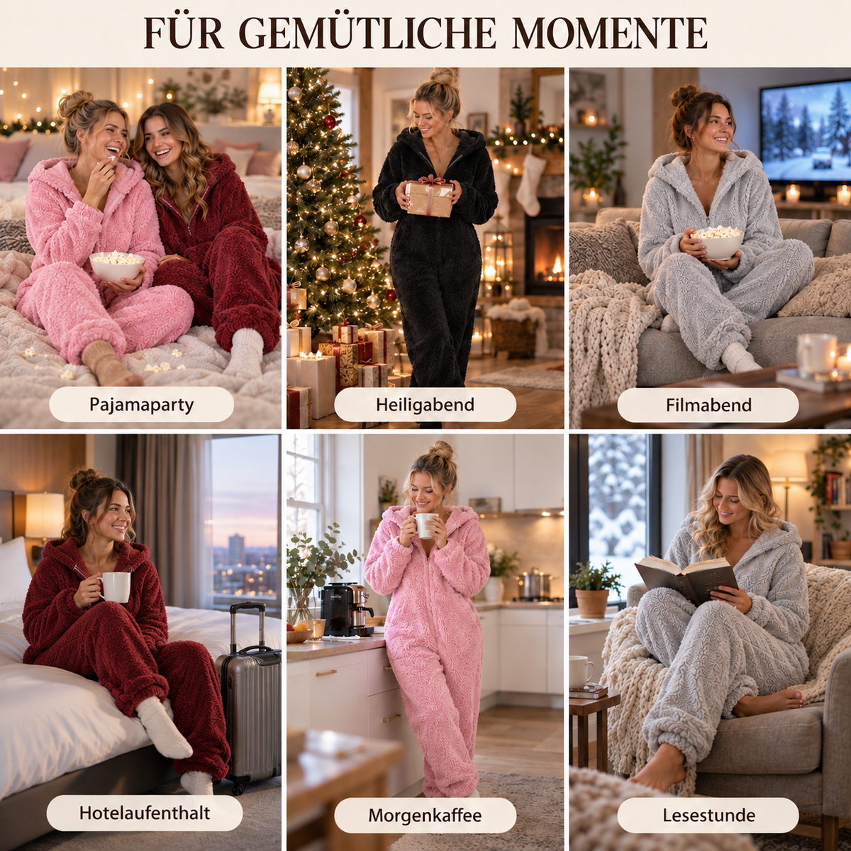 Camp Basel | CozyLuxe Einteiler Fleece-Pyjama mit Reißverschluss