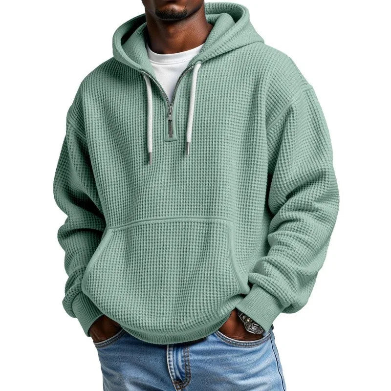 Sweatshirt mit dezenter Waffle-Textur, Kapuze und Halbreißverschluss