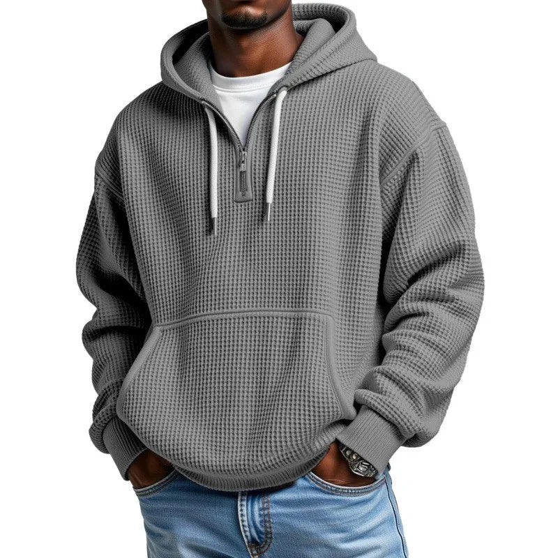 Sweatshirt mit dezenter Waffle-Textur, Kapuze und Halbreißverschluss