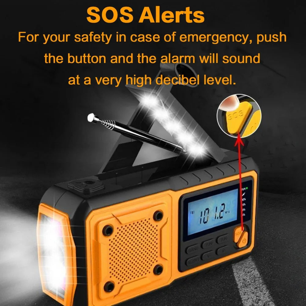 4000mAh Solar-Notfallradio mit Handkurbel – AM/FM Wetterradio, LED-Leselampe und Handy-Ladegerät