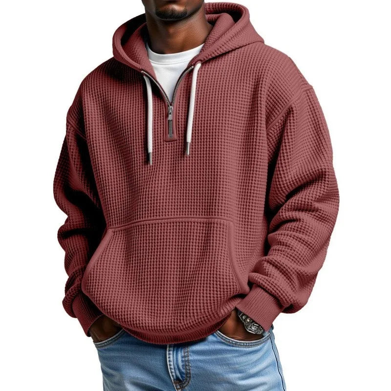 Sweatshirt mit dezenter Waffle-Textur, Kapuze und Halbreißverschluss