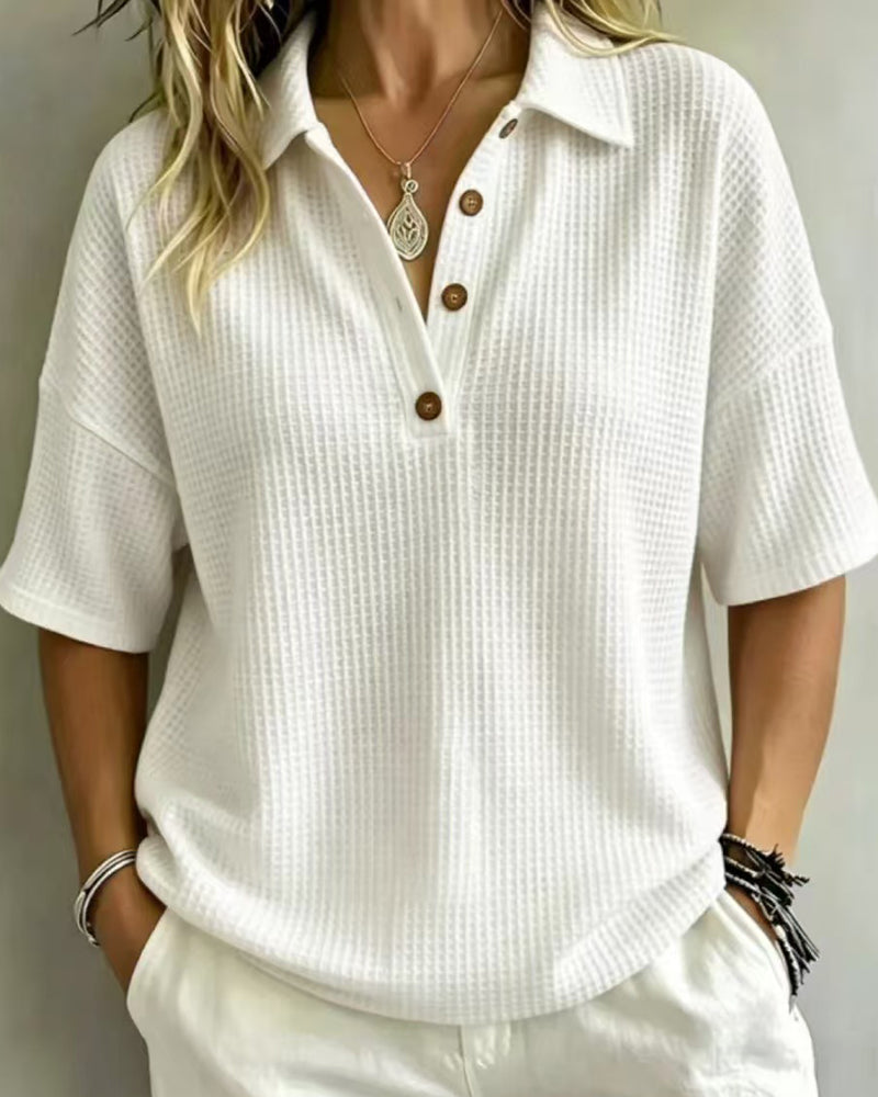 Relaxed Waffle Polo Top