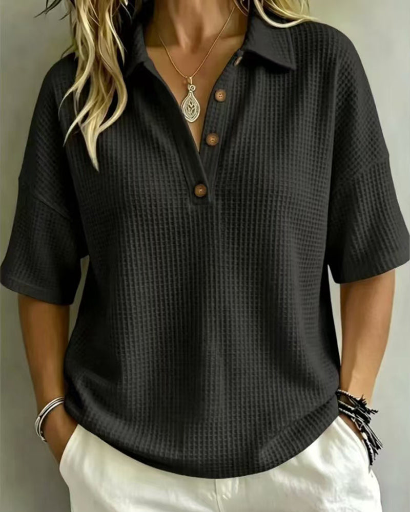 Relaxed Waffle Polo Top